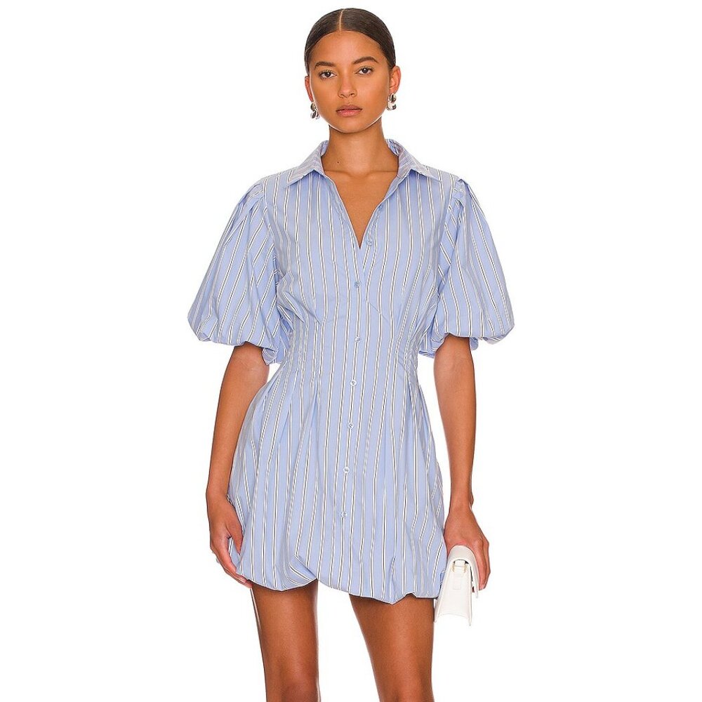 Jonathan Simkhai Cleo Balloon Mini Dress (Blue and White Stripe) Size 4